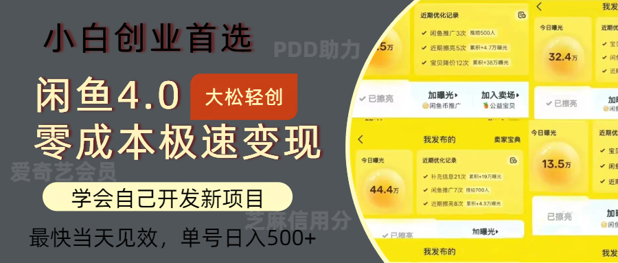 闲鱼0成本极速变现项目，多种变现方式，单号日入500+最新玩法-易学副业