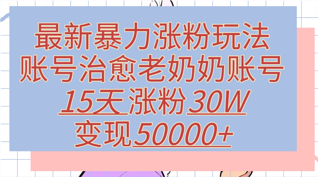 最新暴力涨粉玩法，治愈老奶奶账号，15天涨粉30W，变现50000+【揭秘】-易学副业