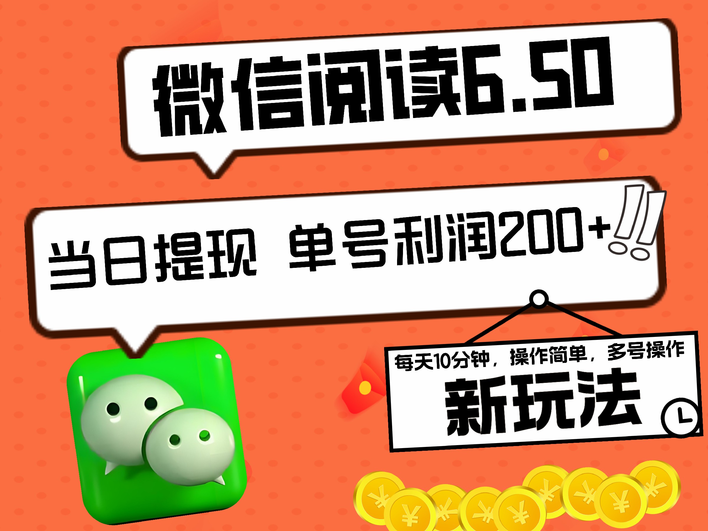2024最新微信阅读6.50新玩法，5-10分钟 日利润200+，0成本当日提现，可矩阵多号操作-易学副业