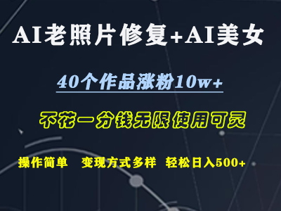 AI老照片修复+AI美女玩发  40个作品涨粉10w+  不花一分钱使用可灵  操作简单  变现方式多样话   轻松日去500+-易学副业