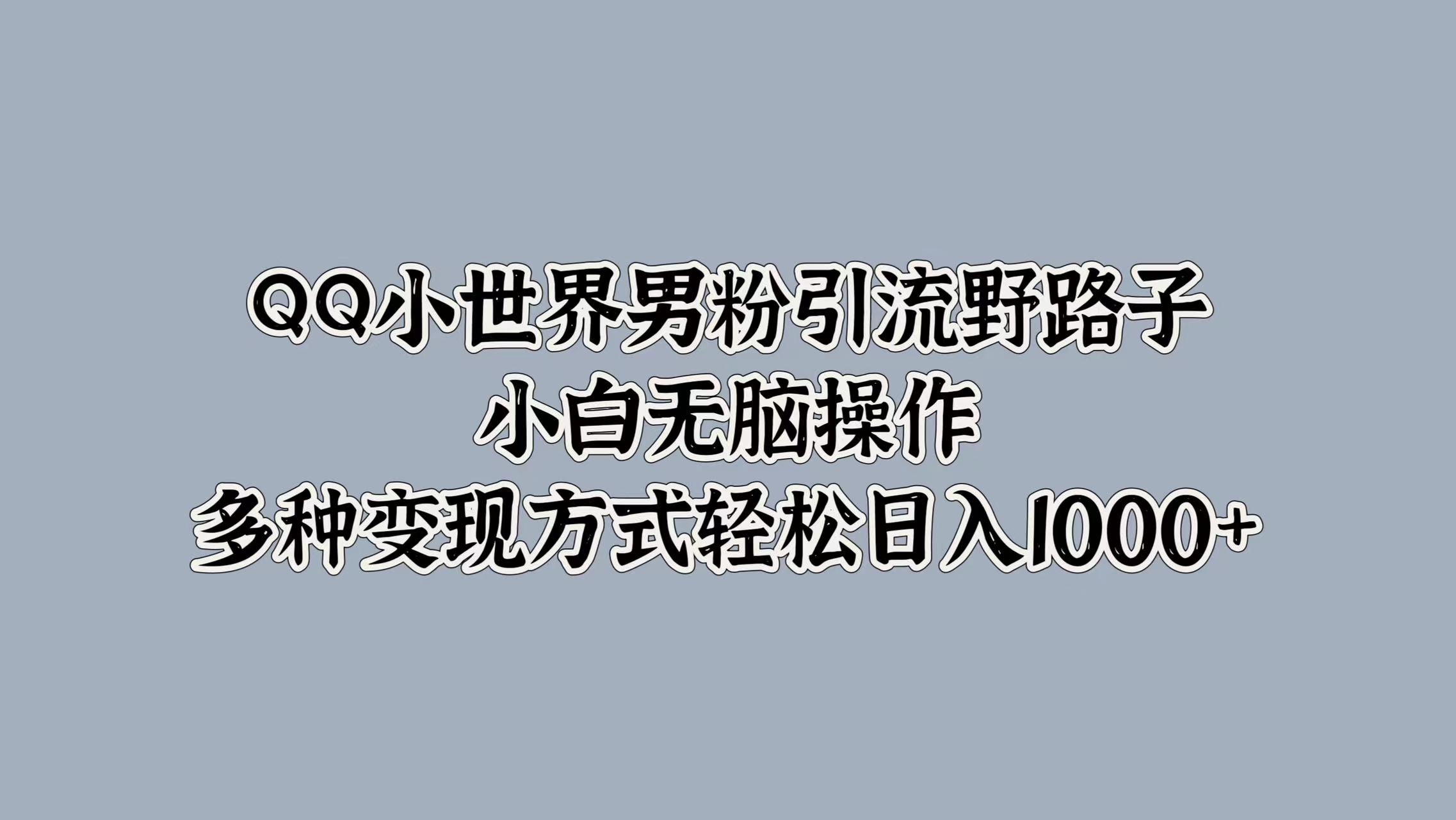 QQ小世界男粉引流野路子，小白无脑操作，多种变现方式轻松日入1000+-易学副业
