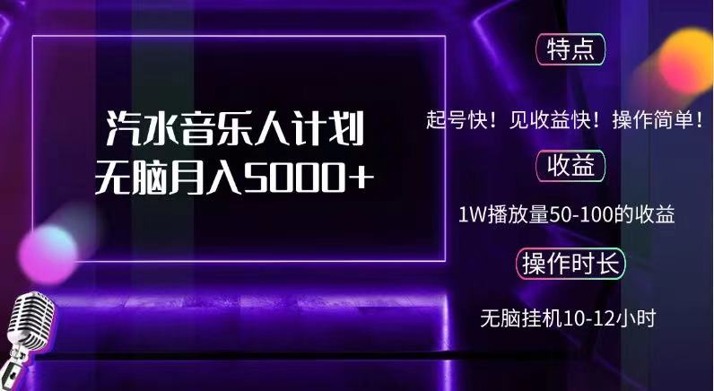 抖音汽水音乐人，计划无脑月入5000+-易学副业