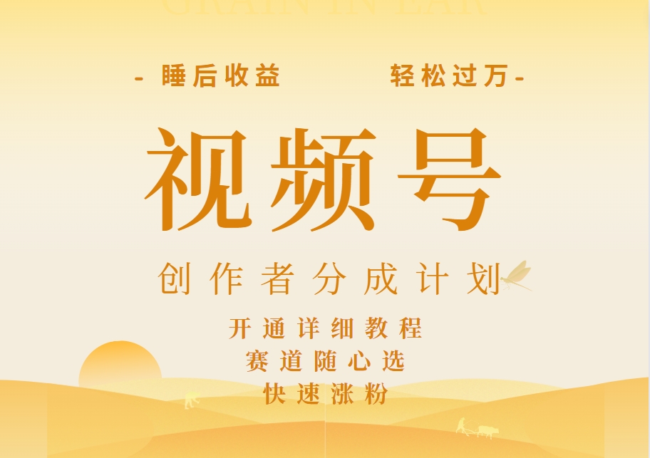 详解视频号创作者分成计划，暴力起号，可同步多平台，实现睡后收入2W+，看懂即可操作！-易学副业