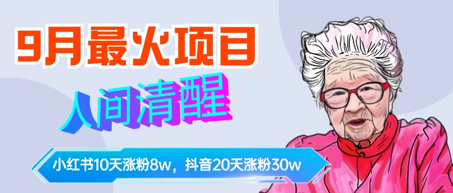 9月最火项目，人间清醒柒奶奶，10天小红薯涨粉8w+，单篇笔记报价1400.-易学副业
