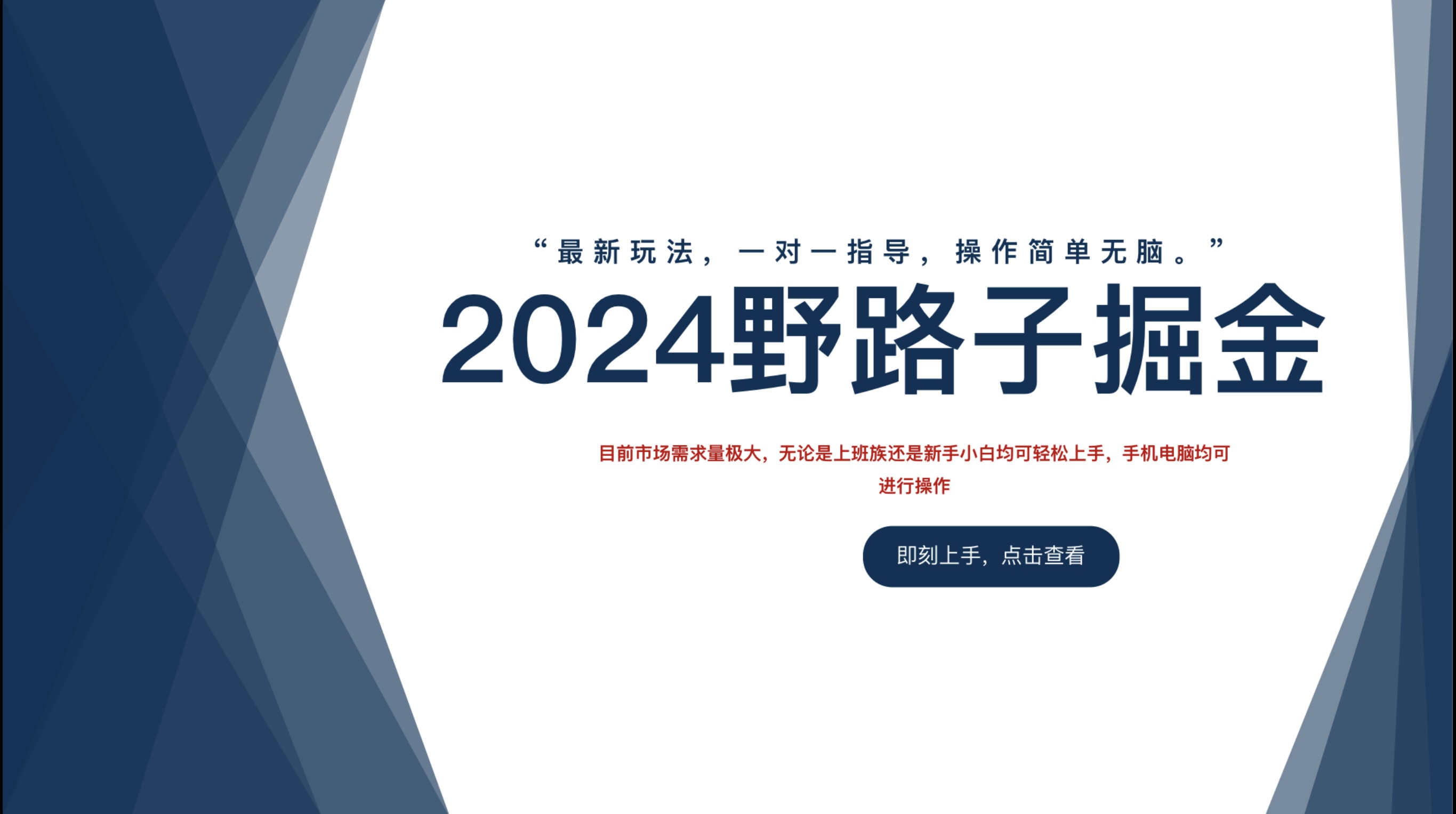 2024野路子掘金，最新玩 法， 一对一指导，操作简单无脑。-易学副业