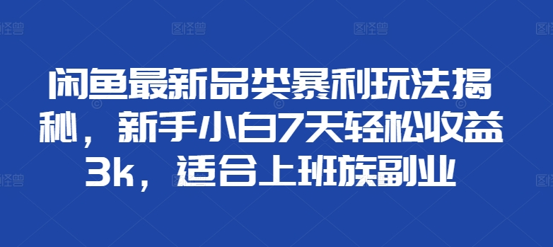 闲鱼最新品类暴利玩法揭秘，新手小白7天轻松赚3000+，适合上班族副业-易学副业