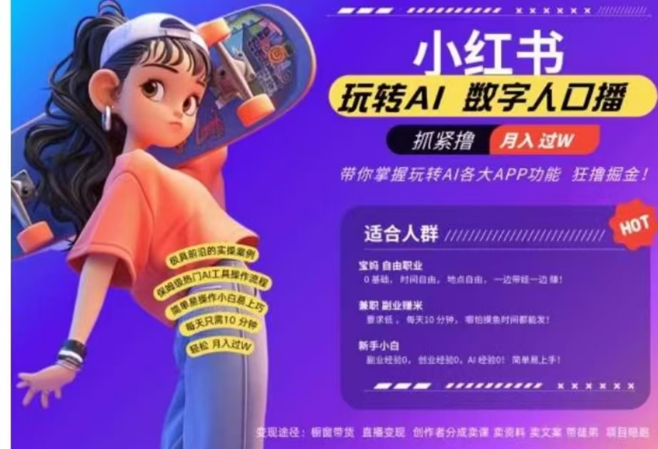 小红书数字人暴力起号，AI改写文案，流量火爆月入破W轻松拿捏，再也不用费劲录口播-易学副业