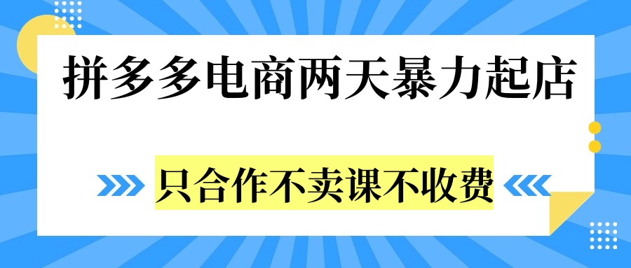 拼多多两天暴力起店，只合作不卖课不收费-易学副业
