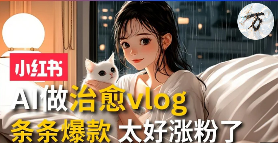 AI治愈系vlog动画视频，小红书7天 涨粉破千，商单报价1500+，0成本制作，日入2000+，有手就会 -易学副业