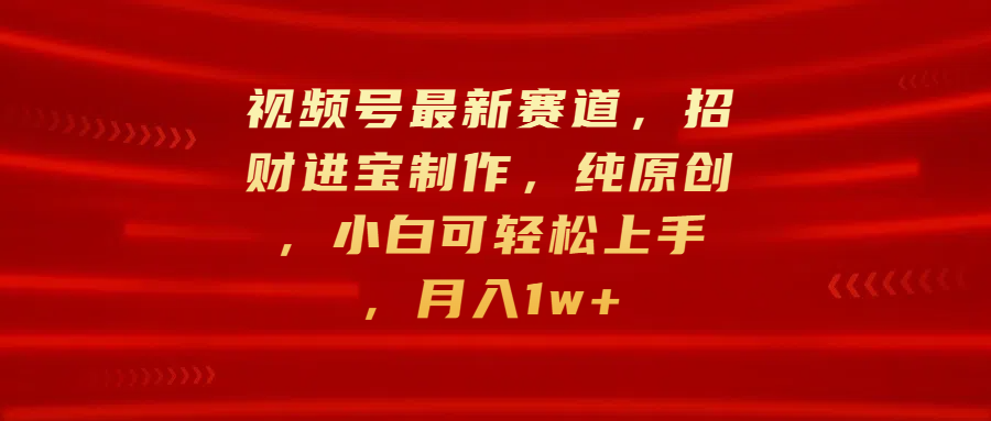 视频号最新赛道，招财进宝制作，纯原创，小白可轻松上手，月入1w+-易学副业