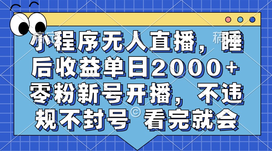 小程序无人直播，睡后收益单日2000+ 零粉新号开播，不违规不封号 看完就会-易学副业