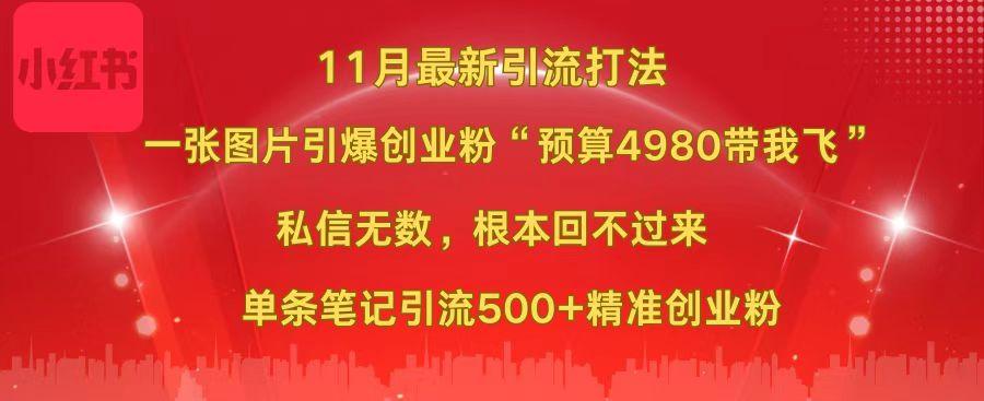 小红书11月最新图片打法，一张图片引爆创业粉“预算4980带我飞”，私信无数，根本回不过来，单条笔记引流500+精准创业粉-易学副业