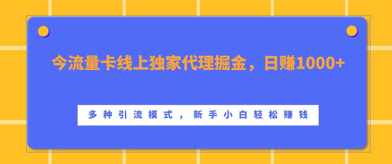 流量卡线上独家代理掘金，日赚1000+ ，多种引流模式，新手小白轻松赚钱-易学副业