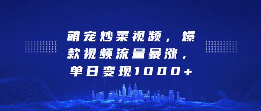 萌宠炒菜视频，爆款视频流量暴涨，单日变现1000+-易学副业