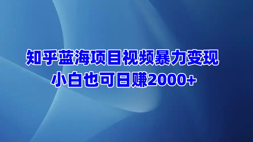知乎蓝海项目视频暴力变现  小白也可日赚2000+-易学副业