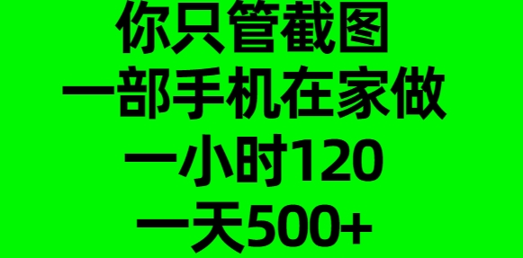 你只管截图，一部手机在家做，一小时120，一天500+-易学副业