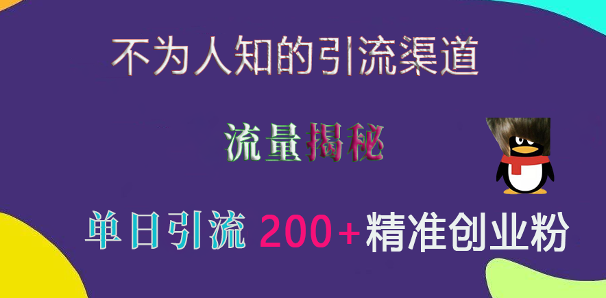 不为人知的引流渠道，流量揭秘，实测单日引流200+精准创业粉-易学副业