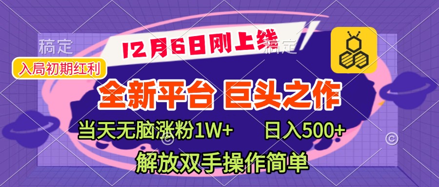 全新引流平台，巨头之作，当天无脑涨粉1W+，日入现500+，解放双手操作简单-易学副业