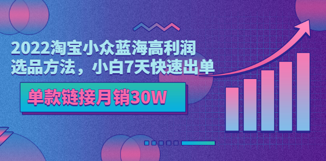 【副业项目3689期】2022淘宝小众蓝海高利润选品方法，小白7天快速出单，单款链接月销30W-易学副业