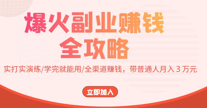 【副业项目4216期】爆火副业赚钱全攻略：实打实演练/学完就能用/全渠道赚钱，带普通人月入３万元-易学副业