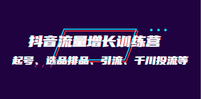 【副业项目4335期】月销1.6亿实操团队·抖音流量增长训练营：起号、选品排品、引流 千川投流等-易学副业