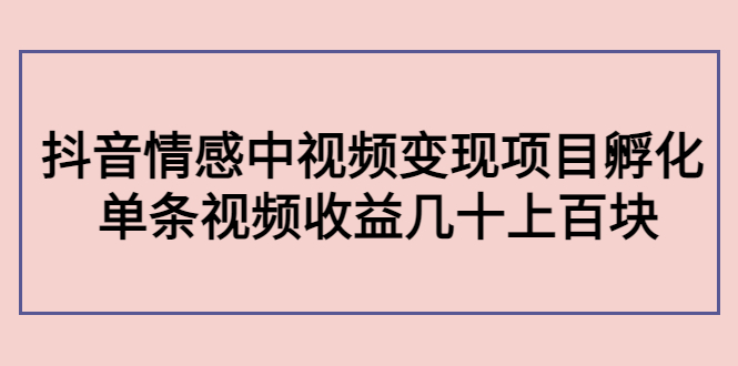 【副业项目4562期】黄岛主副业孵化营第5期：抖音情感中视频变现项目孵化 单条视频收益几十上百-易学副业