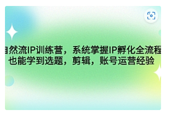 【副业项目4920期】自然流IP训练营，系统掌握IP孵化全流程，也能学到选题，剪辑，账号运营经验-易学副业