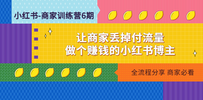 【副业项目5003期】小红书-商家训练营12期：让商家丢掉付流量，做个赚钱的小红书博主-易学副业