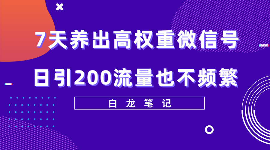 【副业项目5703期】7天养出高权重微信号，日引200流量也不频繁，方法价值3680元-易学副业