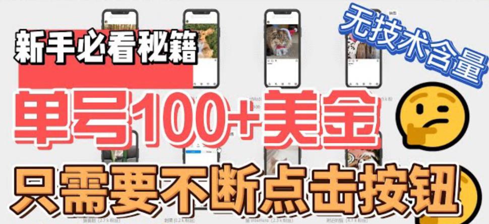 【副业项目6030期】最新无脑只需不断点击按钮，单号100美金暴利项目，可批量操作-易学副业