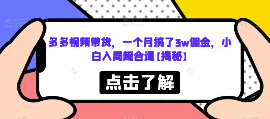 【副业项目6752期】多多视频带货，一个月搞了3w佣金，小白入局超合适【揭秘】-易学副业
