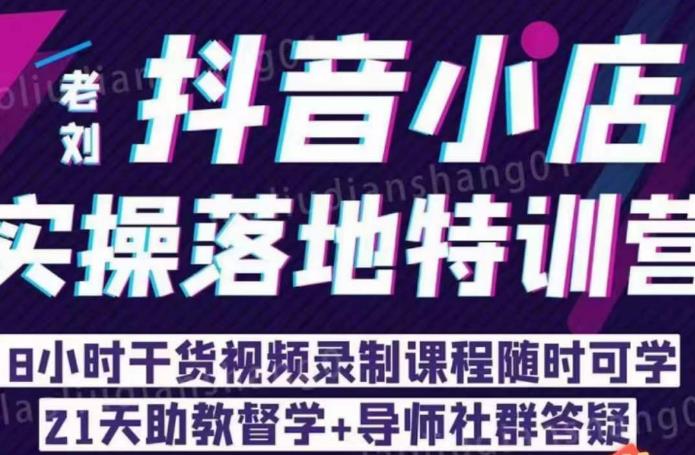 【副业项目6755期】老刘·抖店商品卡流量，​抖音小店实操落地特训营，8小时干货视频录制课程随时可学-易学副业