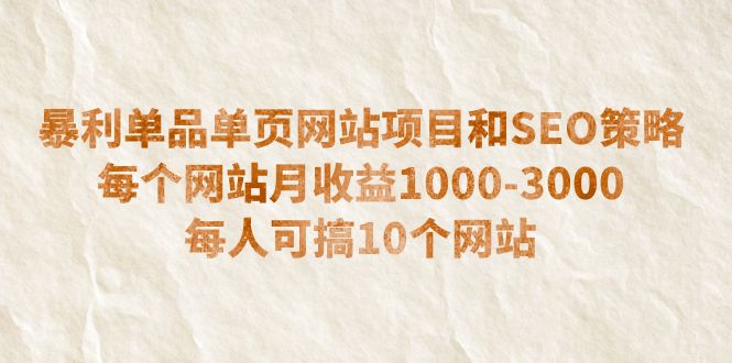 【副业项目6633期】暴利单品单页网站项目和SEO策略 每个网站月收益1000-3000 每人可搞10个-易学副业
