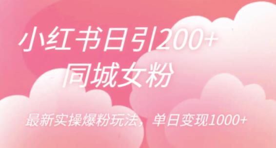 【副业项目6596期】小红书日引200+同城女粉，最新实操爆粉玩法，单日变现1000+-易学副业