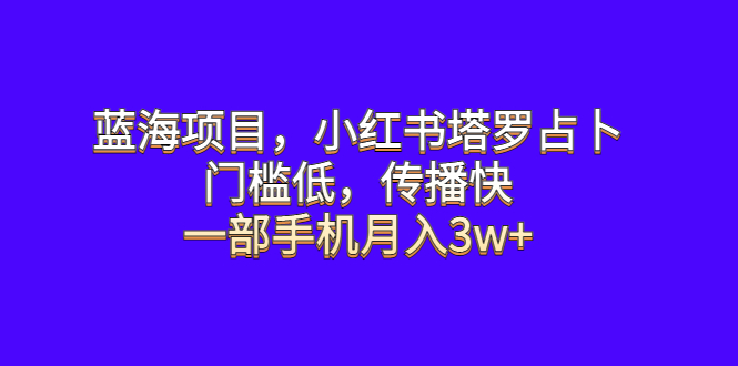 【副业项目6528期】蓝海项目，小红书塔罗占卜，门槛低，传播快，一部手机月入3w+-易学副业