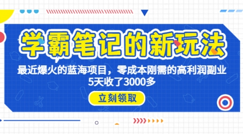 【副业项目7030期】学霸笔记新玩法，最近爆火的蓝海项目，0成本高利润副业，5天收了3000多-易学副业