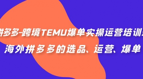 【副业项目7128期】拼多多-跨境TEMU爆单实操运营培训班，海外拼多多的选品、运营、爆单-易学副业