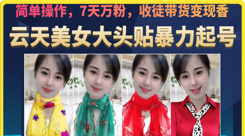 【副业项目7149期】美女大头贴暴力起号教学，简单操作，7天万粉-易学副业