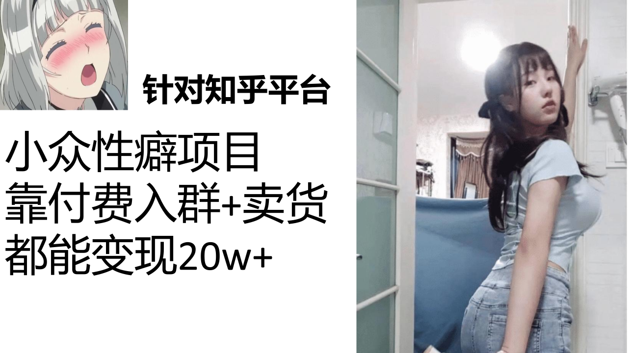 【副业项目7467期】知乎小众性癖项目，Lsp的钱才是最好赚的，付费建群+卖货变现20w-易学副业
