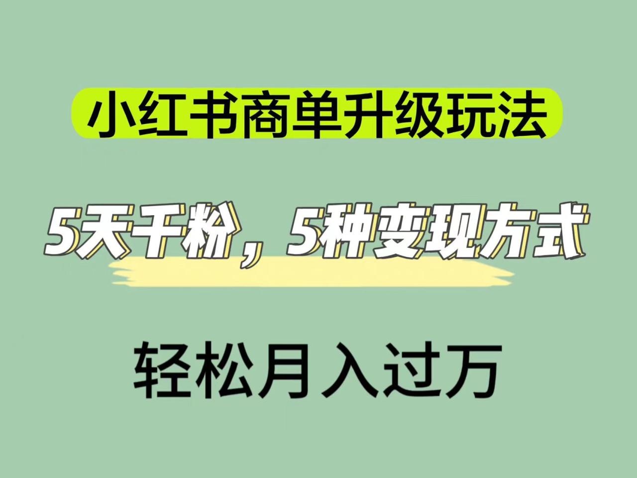 【副业项目7497期】小红书商单升级玩法，5天千粉，5种变现渠道，轻松月入1万+-易学副业