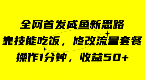 【副业项目7720期】咸鱼冷门新玩法，靠“技能吃饭”，修改流量套餐，操作1分钟，收益50+-易学副业
