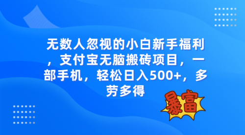 【副业项目8111期】无数人忽视的项目，支付宝无脑搬砖项目，一部手机即可操作，轻松日入500+-易学副业