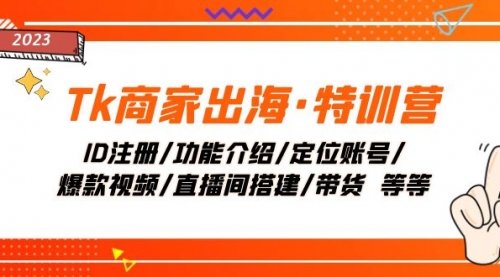 【副业项目8226期】Tk商家出海·特训营：ID注册/功能介绍/定位账号/爆款视频/直播间搭建/带货-易学副业