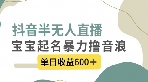 【副业项目8385期】抖音半无人直播，宝宝起名，暴力撸音浪，单日收益600+-易学副业