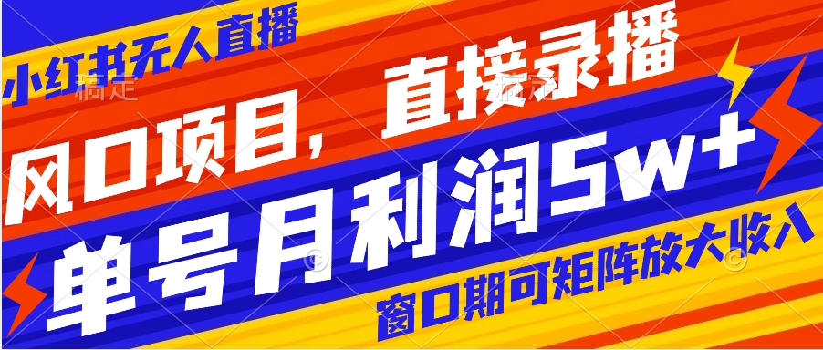 【副业项目8403期】风口项目，小红书无人直播带货，直接录播，可矩阵，月入5w+-易学副业