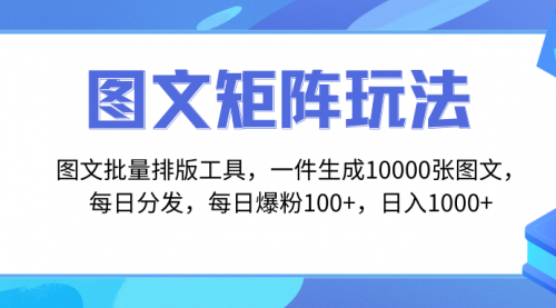 【副业项目8425期】图文批量排版工具，矩阵玩法，一键生成10000张图-易学副业