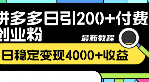 【副业项目8456期】拼多多日引200+付费创业粉，日稳定变现4000+-易学副业