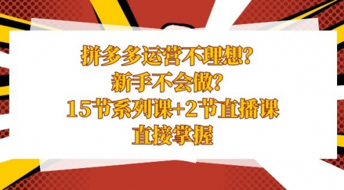 【副业项目8633期】拼多多运营不理想？新手不会做？15节系列课+2节直播课-易学副业