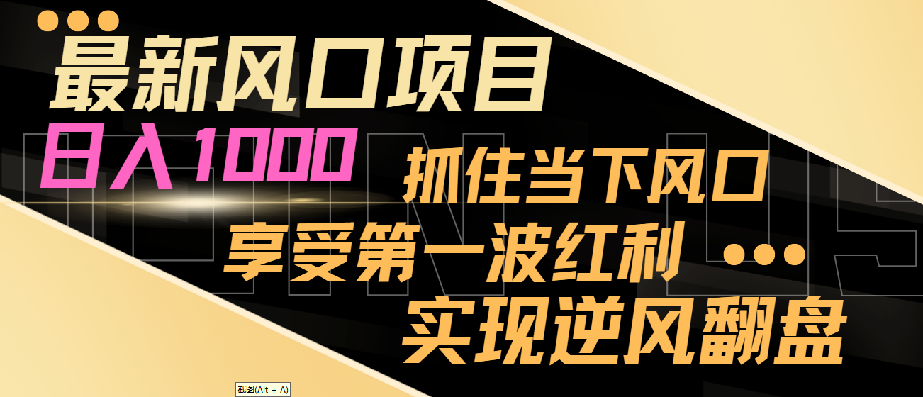 【副业8650期】最新风口项目，日入过千，抓住当下风口，享受第一波红利，实现逆风翻盘-易学副业