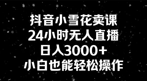 【副业8778期】抖音小雪花卖课，24小时无人直播，日入3000+，小白也能轻松操作-易学副业